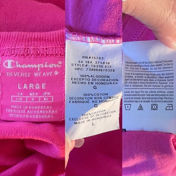 Champion Pink Reverse Weave Big C Short Sleeve T-Shirt Large - Picture 5 of 6